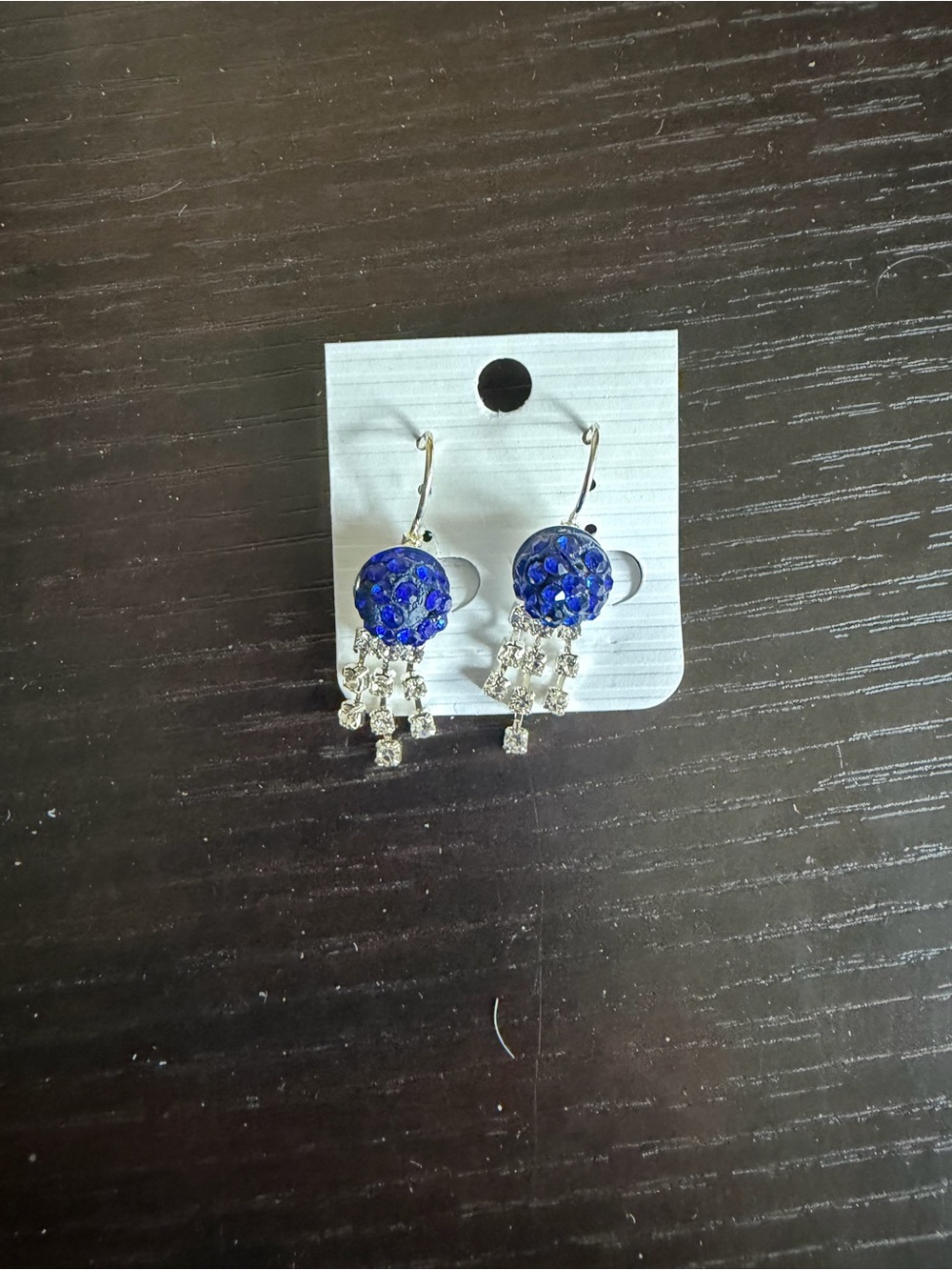 Blue Crystal Ball Dangle Earrings with Rhinestone Tassels